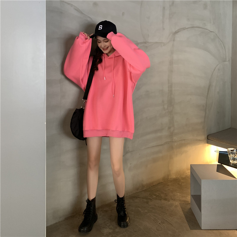 Áo Hoodie Nữ Tay Dài Dáng Rộng Màu Trơn Phong Cách Hàn Quốc | BigBuy360 - bigbuy360.vn
