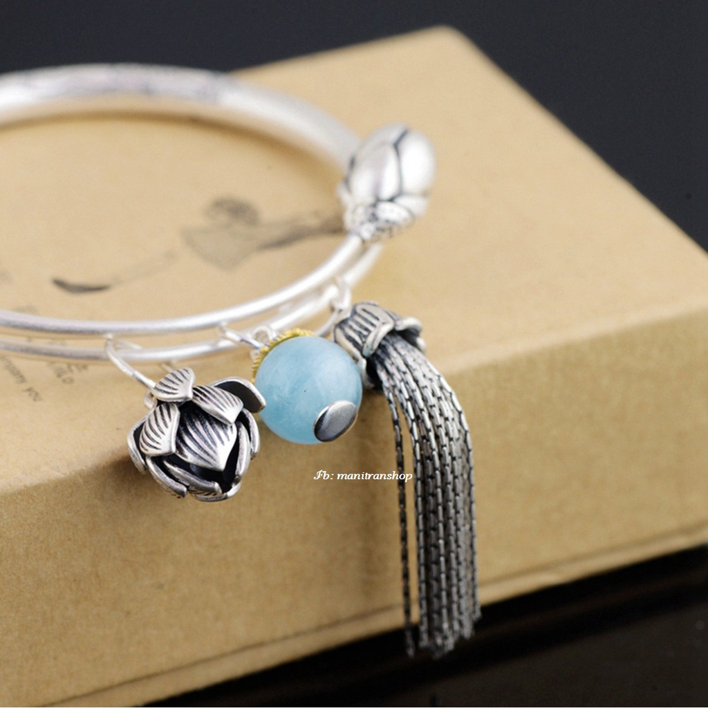 Vòng Tay Hoa Sen Cát Tường Phật Giáo - Hạt Xanh Ngọc VT295