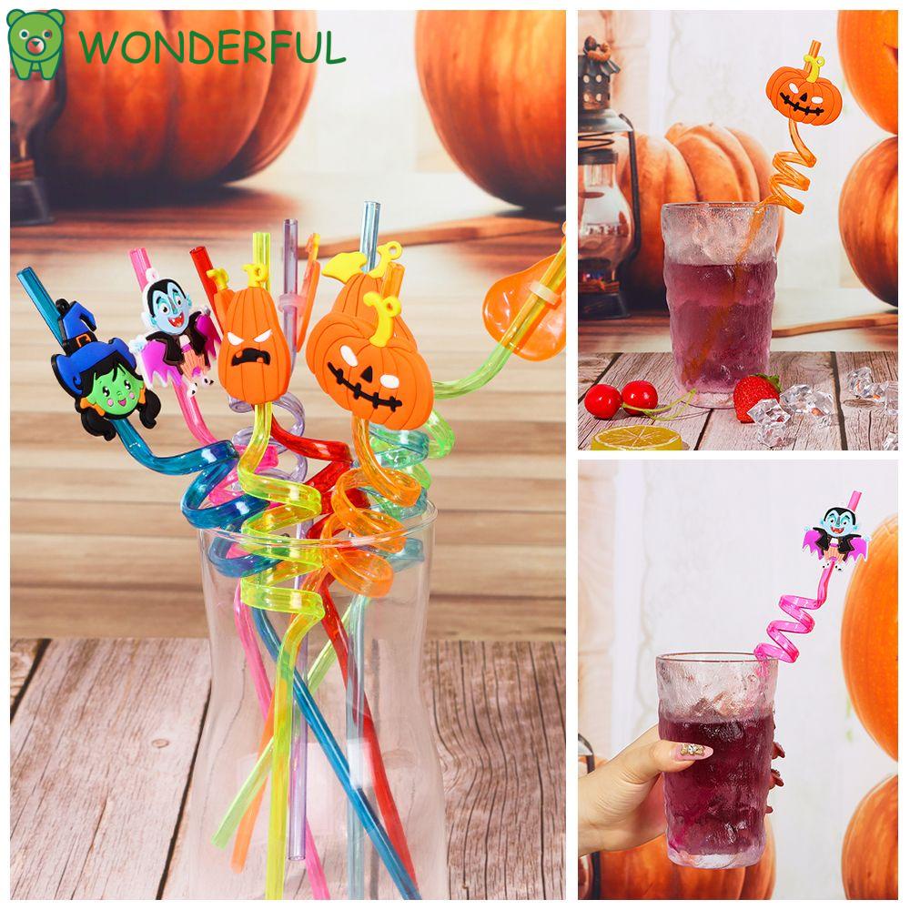 Set 8 Ống Hút Cong Hình Bí Ngô Ma Cà Rồng / Bí Ngô Độc Đáo Trang Trí Halloween Diy