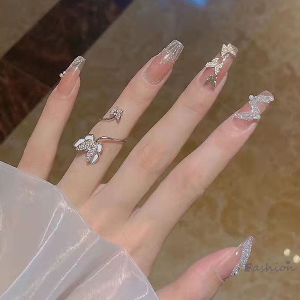 Miếng Dán Móng Tay Dài Hình Bướm Màu Vàng Kim Có Thể Đeo Lại Phong Cách Sa Mạc Tinh Khiết