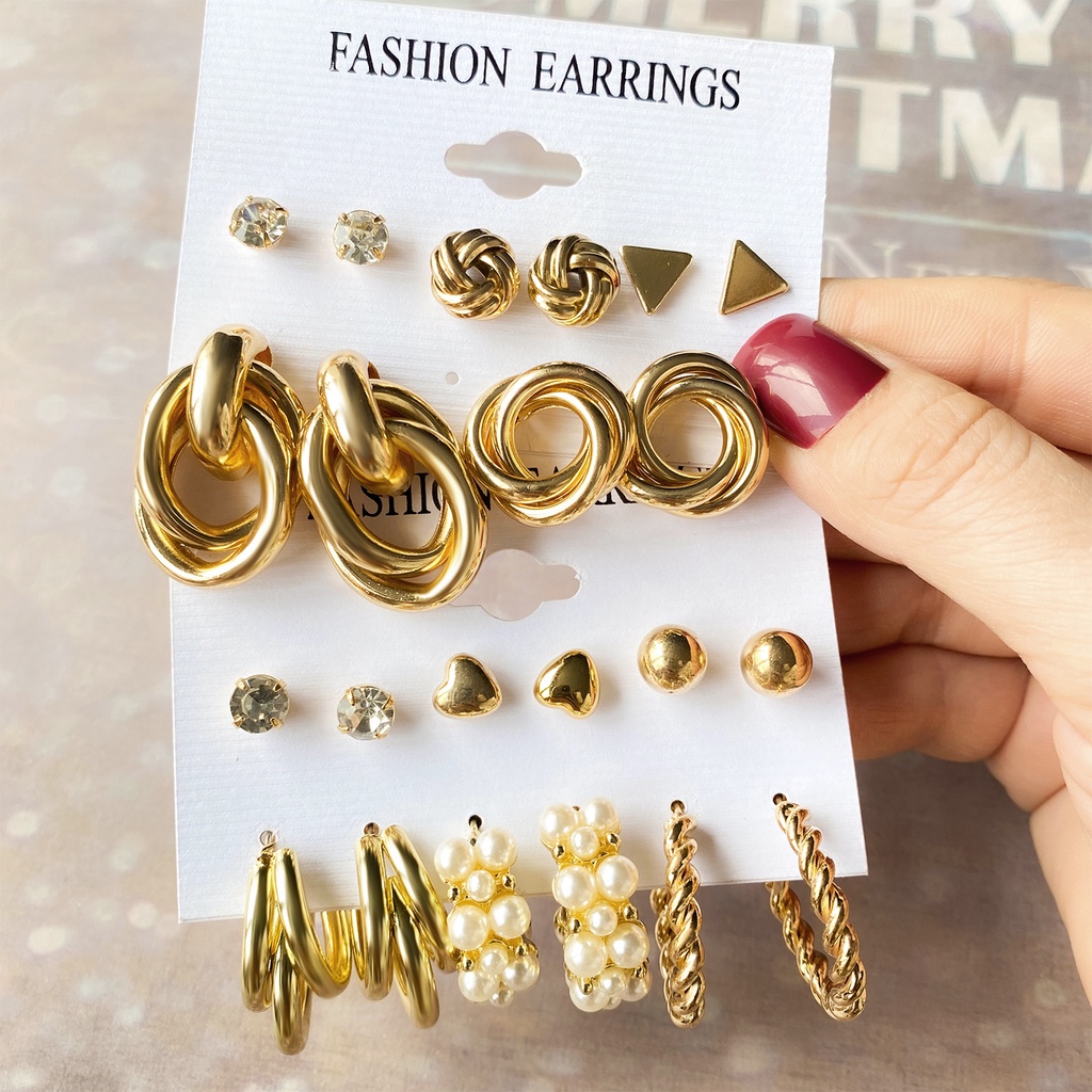 Set 6 đôi khuyên tai tua rua đính ngọc trai phong cách bohemian thời trang biển cho nữ