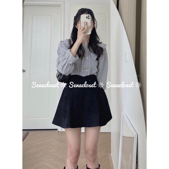 Áo sơmi xốp cổ bèo tay bo dễ thương (Ảnh thật)