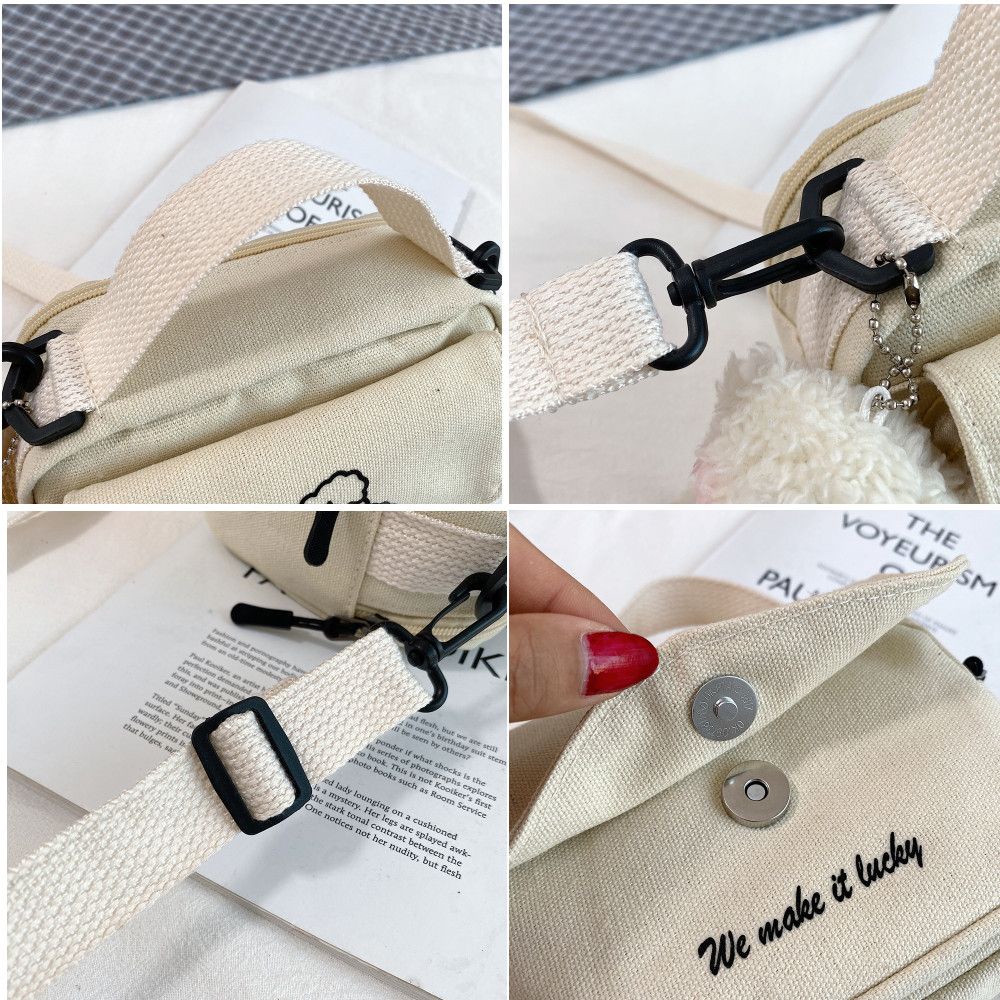 Túi đeo chéo vải canvas nhỏ hình chú chó xinh xắn thời trang cho nữ