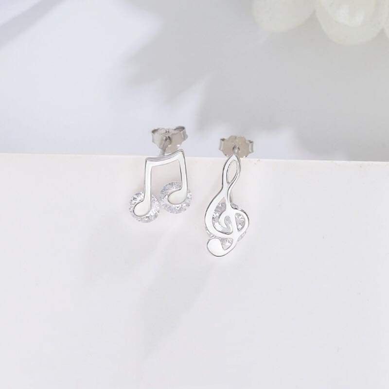 Bông tai bạc Bông tai hình nốt nhạc điểm đá trắng sáng