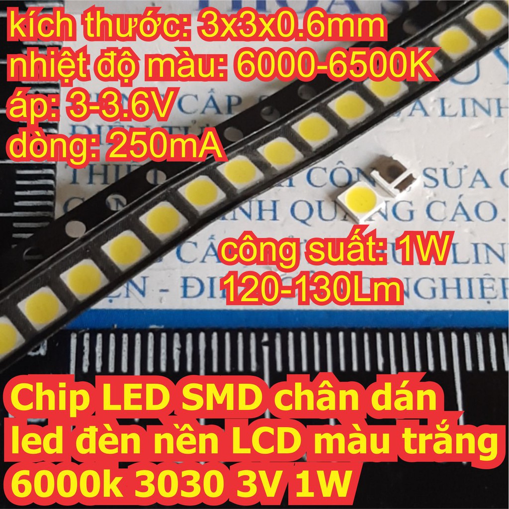 5 con Chip LED SMD chân dán led đèn nền LCD màu trắng 6000k 3030 3-3.6V 1W kde6686