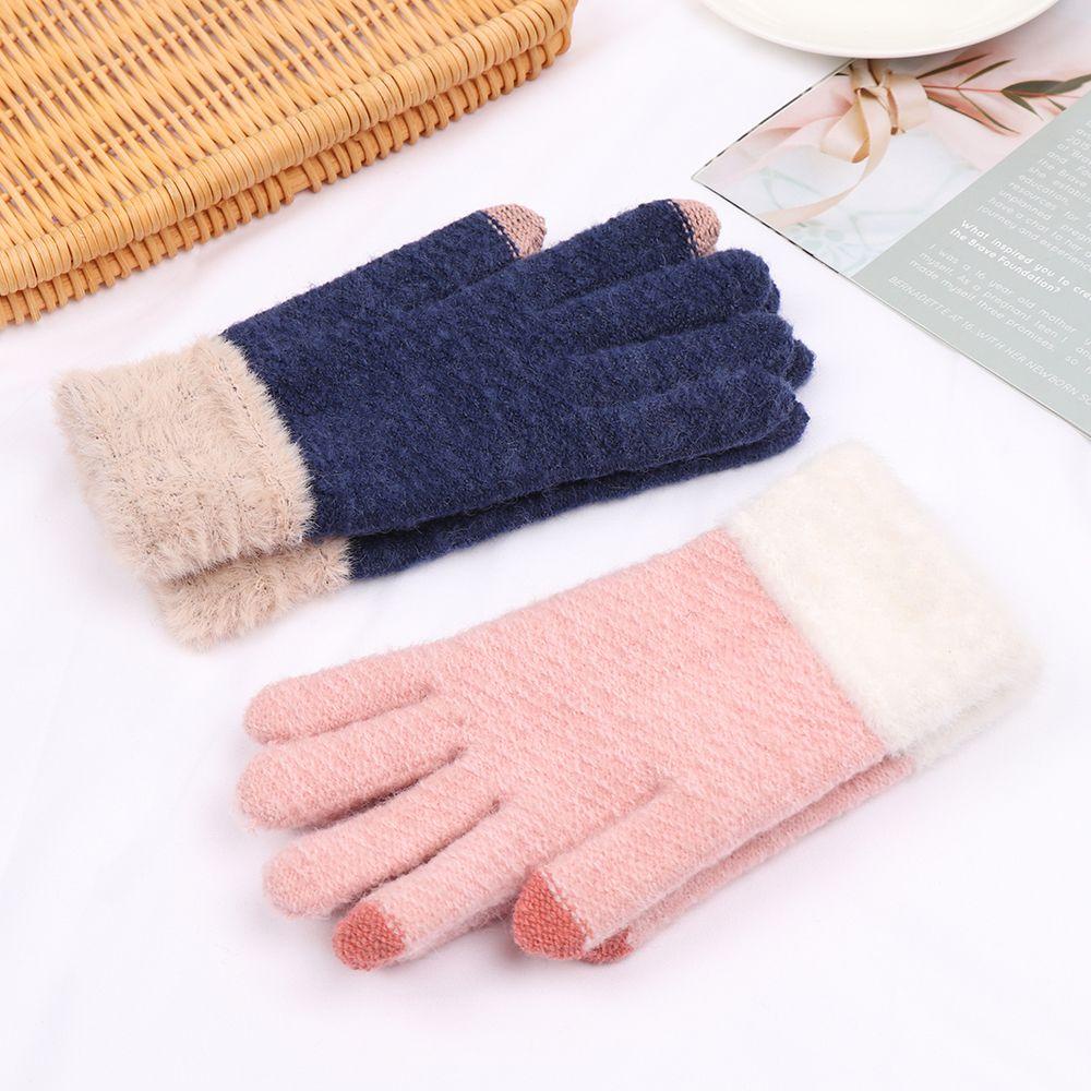 Găng Tay Dệt Kim Phối Lông Mềm Mại Kiểu Hoạt Hình Dễ Thương Thời Trang Mùa Đông