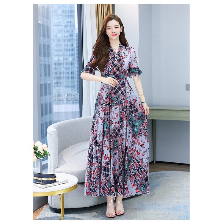 Đầm Maxi Hoa Nhí Dáng Dài Thướt Tha Cao Cấp - Váy Đi Biển Voan Lụa 2 Lớp Đẹp Quảng Châu Loại 1