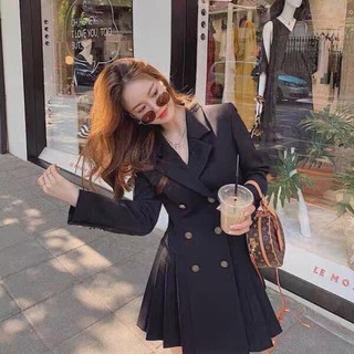 Váy thiết kế cổ vest dáng xoè, váy xếp ly CHIANG