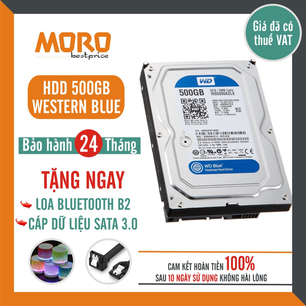 Ổ cứng HDD WD Blue 500GB ( HÀNG THÁO MÁY ĐỒNG BỘ - MỚI 99% ) - Bảo hành 24 tháng !!!