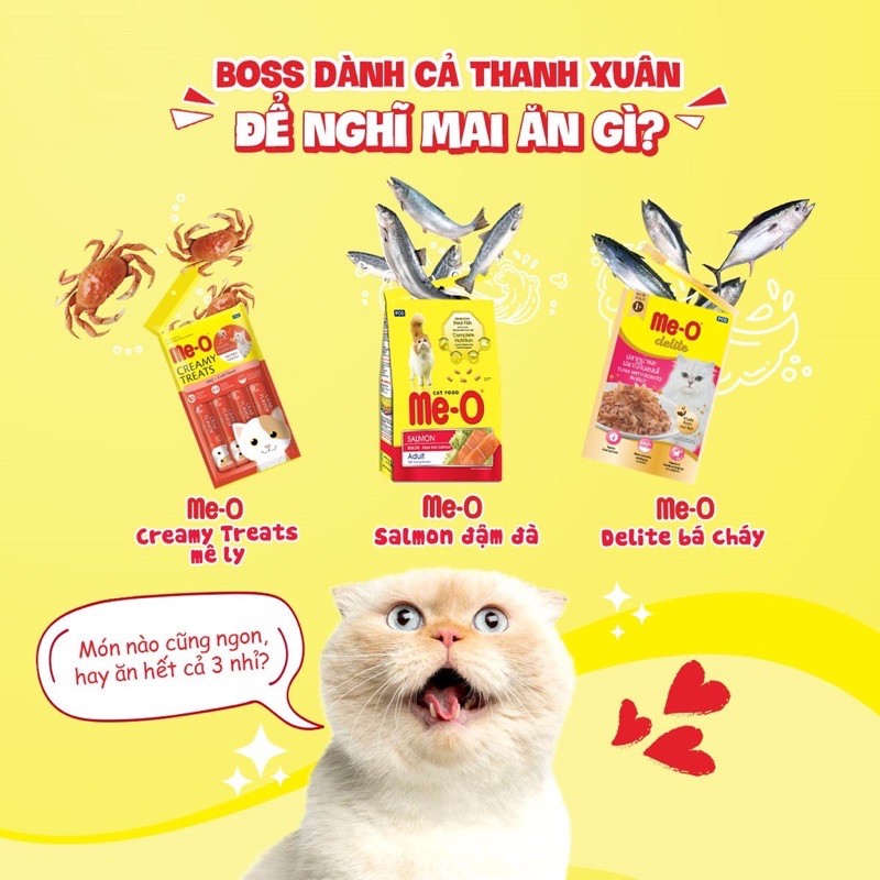 🛍 Combo Me-O: hạt khô cho mèo 350g + Kem thưởng Me-O creamy 60g + Pate/thức ăn ướt Me-O Delite 70g 🐱  🐱  🐱