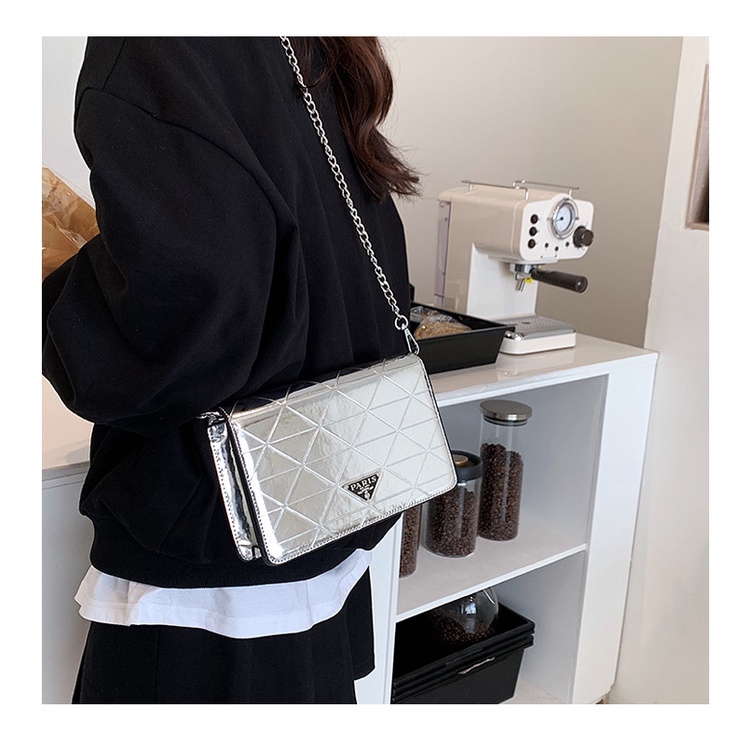Túi Đeo JASMIN NOIR Chéo Nắp Gập Họa Tiết Caro Phối Dây Xích Thời Trang Cho Nữ