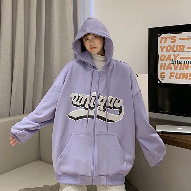 Áo hoodie dáng rộng in chữ phong cách Hàn Quốc thời trang xuân thu 2021 cho nữ