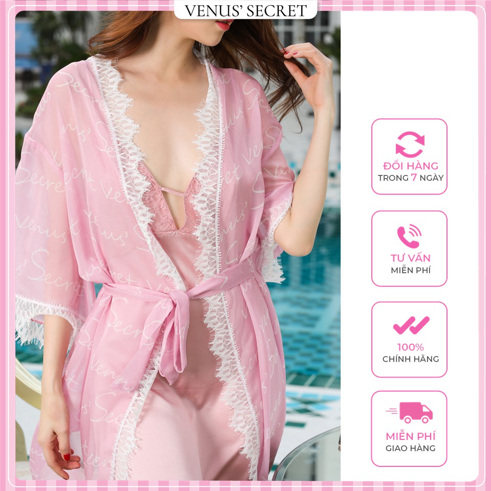 Áo choàng ngủ Venus' Secret lụa satin cao cấp kiểu dáng Kimono voan in logo tinh tế | BigBuy360 - bigbuy360.vn