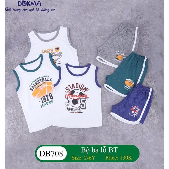 2-6Y Bộ ba lỗ bé trai cotton mềm min DB708 Dokma