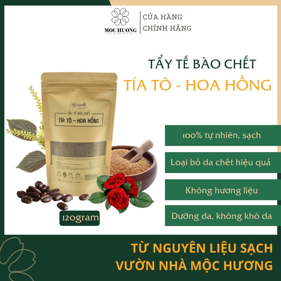 Tẩy Tế Bào Chết Tía Tô Hoa Hồng MỘC HƯƠNG Thành Phần Thiên Nhiên Làm Thoáng Sạch Không Khô Rát Gói 120g