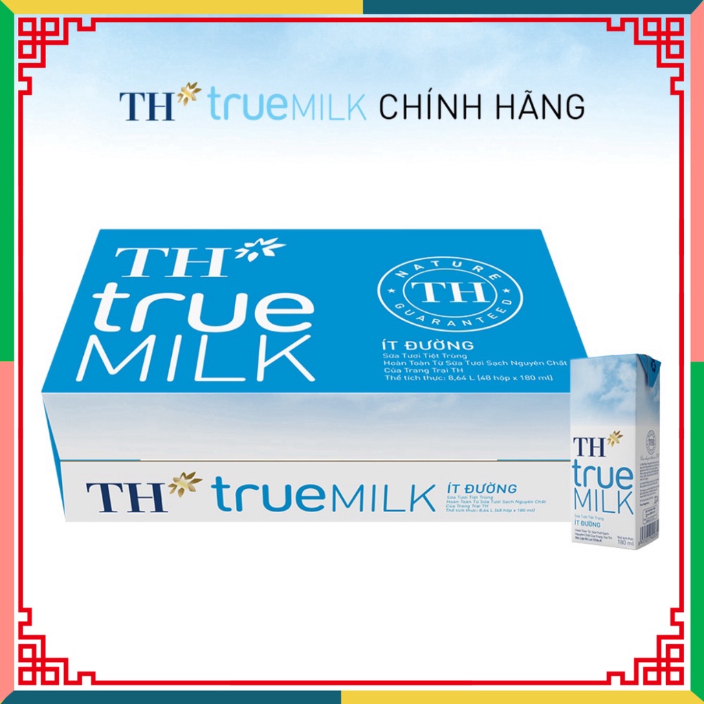 Thùng 48 hộp sữa tươi thanh trùng ít đường TH True Milk 180ml (180ml x 48) ( Đại lý Ngọc Toản)