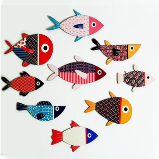 Bộ tranh Cá gỗ decor dán tường cao cấp trang trí phòng khách, phòng ngủ, tranh cá treo tường gắn sẵn băng dín