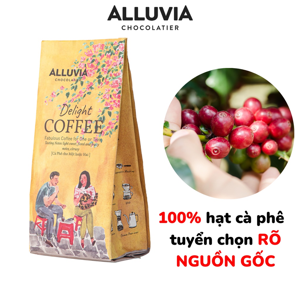 Cà phê nguyên chất rang mộc Alluvia Delight rang xay gói 200 gram không chất bảo quản hương vị đậm đà | BigBuy360 - bigbuy360.vn