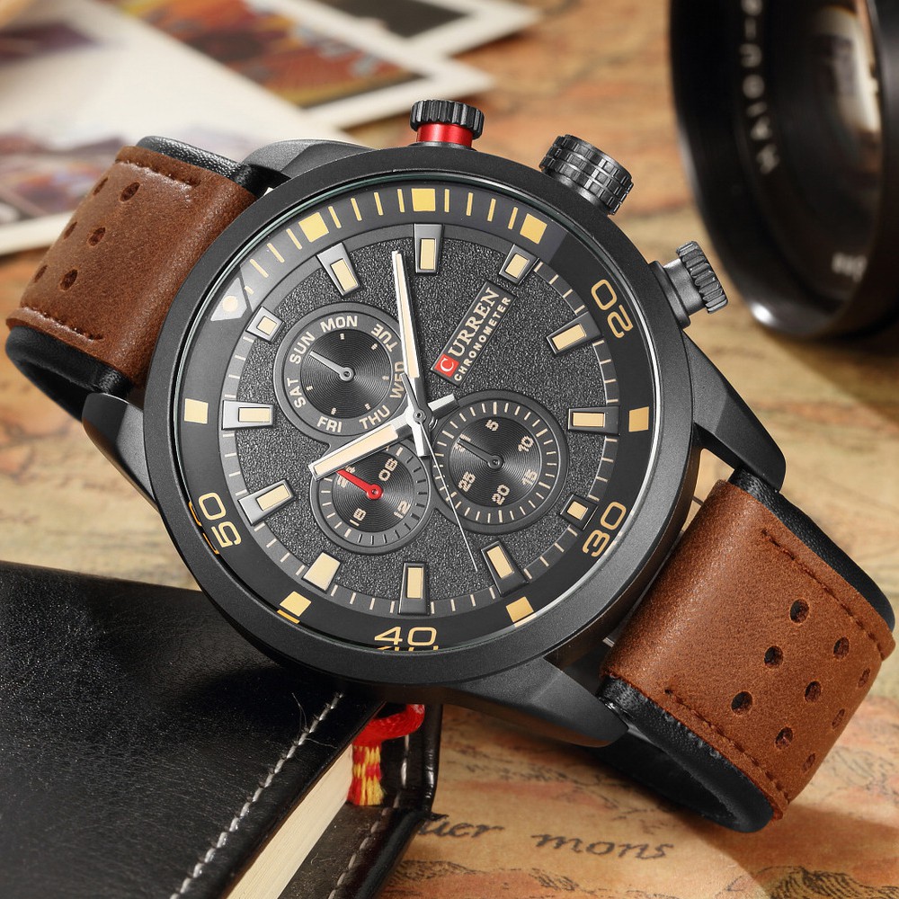 Đồng Hồ Quartz CURREN Chống Thấm Nước Với Dây Đeo Da Kiểu Dáng Thể Thao