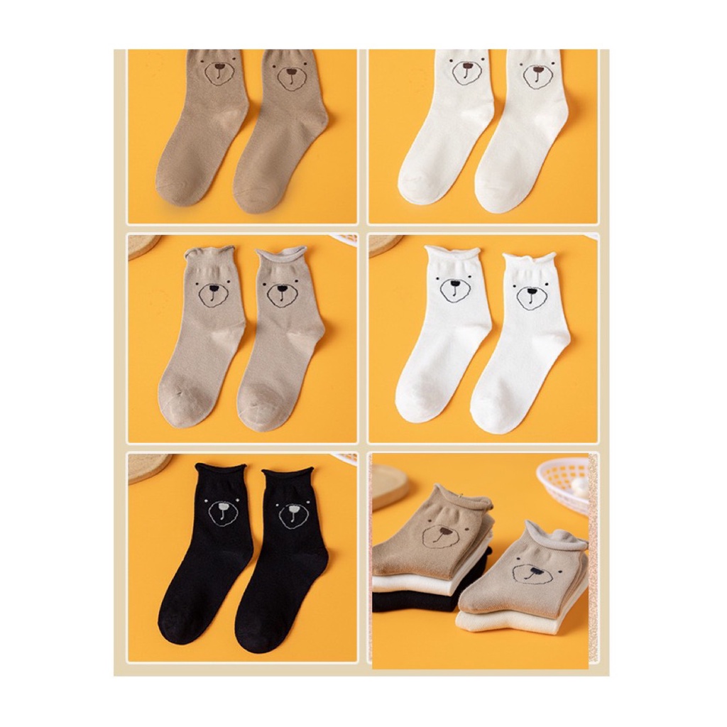 Tất nhún cổ bèo MOKANA tất cổ cao họa tiết gấu đang yêu TG02