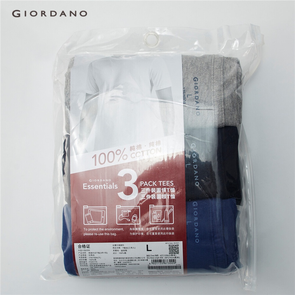 Bộ 3 áo thun nam Giordano 01245504 cơ bản cổ tròn màu trơn