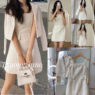 SET VÁY TWEED gồm váy hai dây kèm áo khoác ngoài xinh như tiểu thư