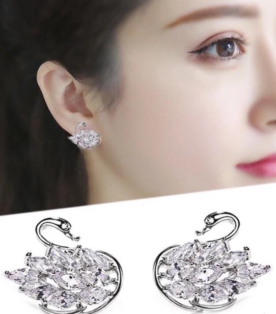 Khuyên tai thiên Nga đá hạt thóc nhân tạo bạc ta chuẩn