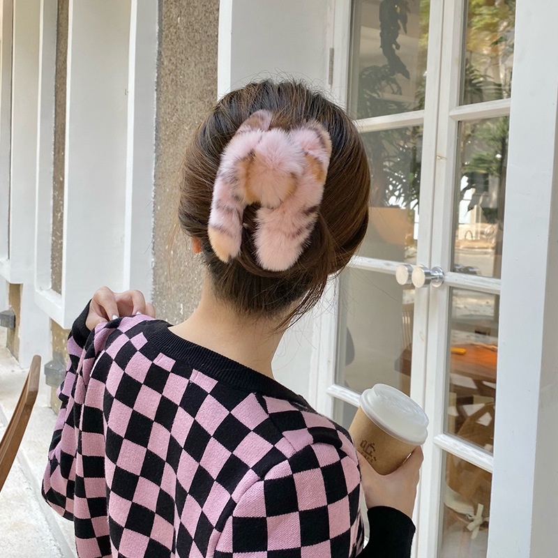 kẹp tóc lông phủ lông màu trơn giản đơn phong cách Hàn trẻ trung thời trang dành cho nữ kẹp tóc hàn quốc