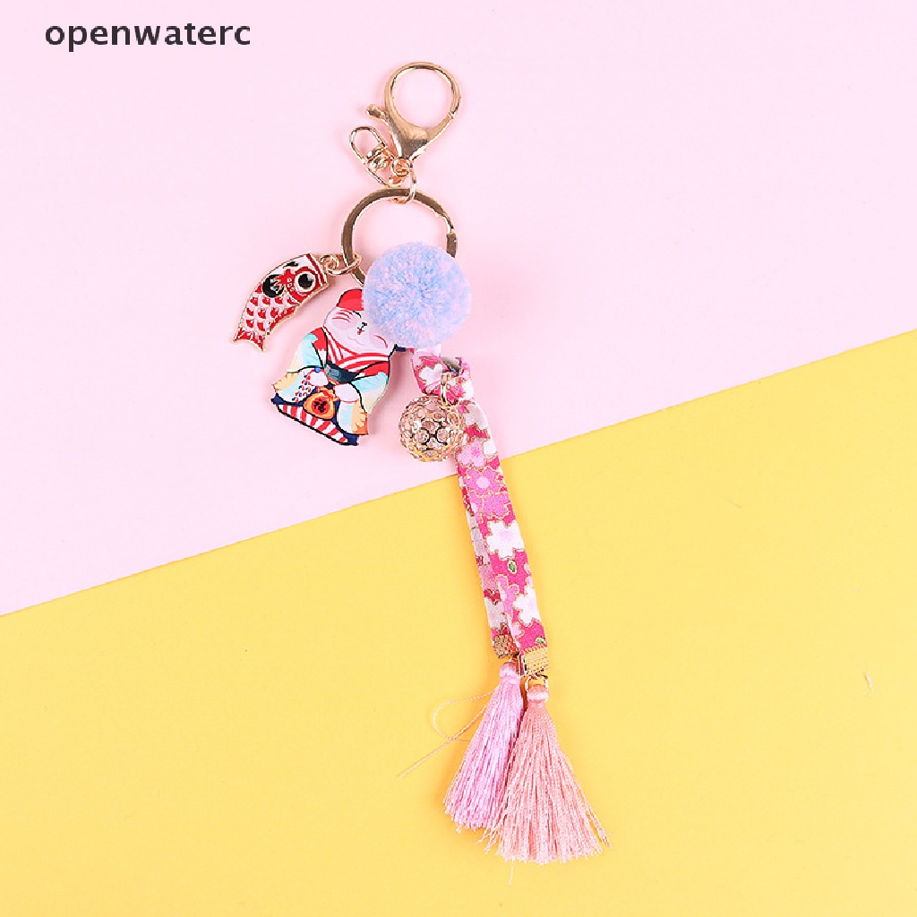 openwaterc 1Pc Cute Acrylic Maneki Neko Lucky Cat Sakura Keychain Key Chain Car Bag Pendent vn