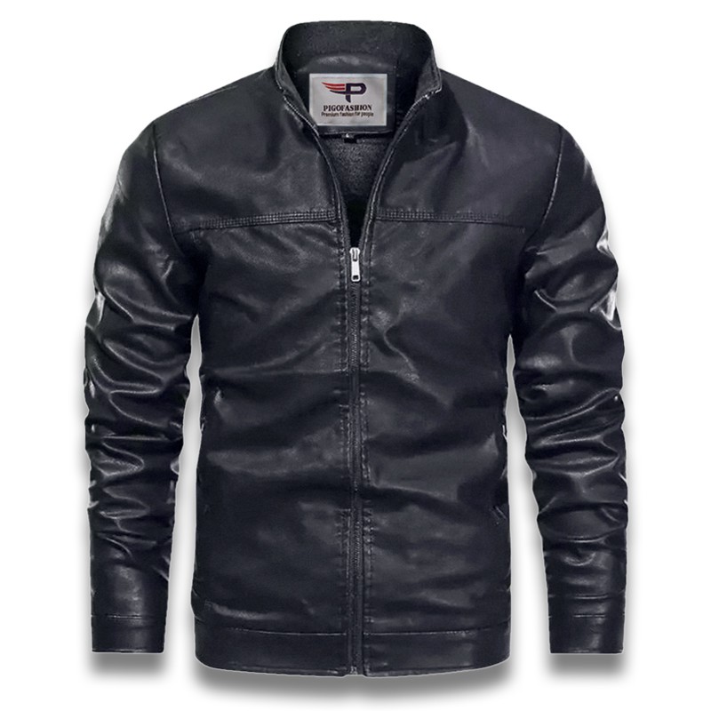 Áo khoác da nam lót lông leather jacket Pigofashion ADN09 có túi hai bên, tay phối khóa kéo