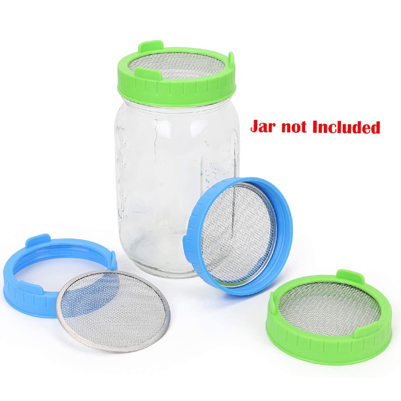 Bộ 4 Nắp Đậy Bằng Nhựa Với Màn Hình Bằng Thép Không Gỉ Cho Lọ Mason Miệng Rộng