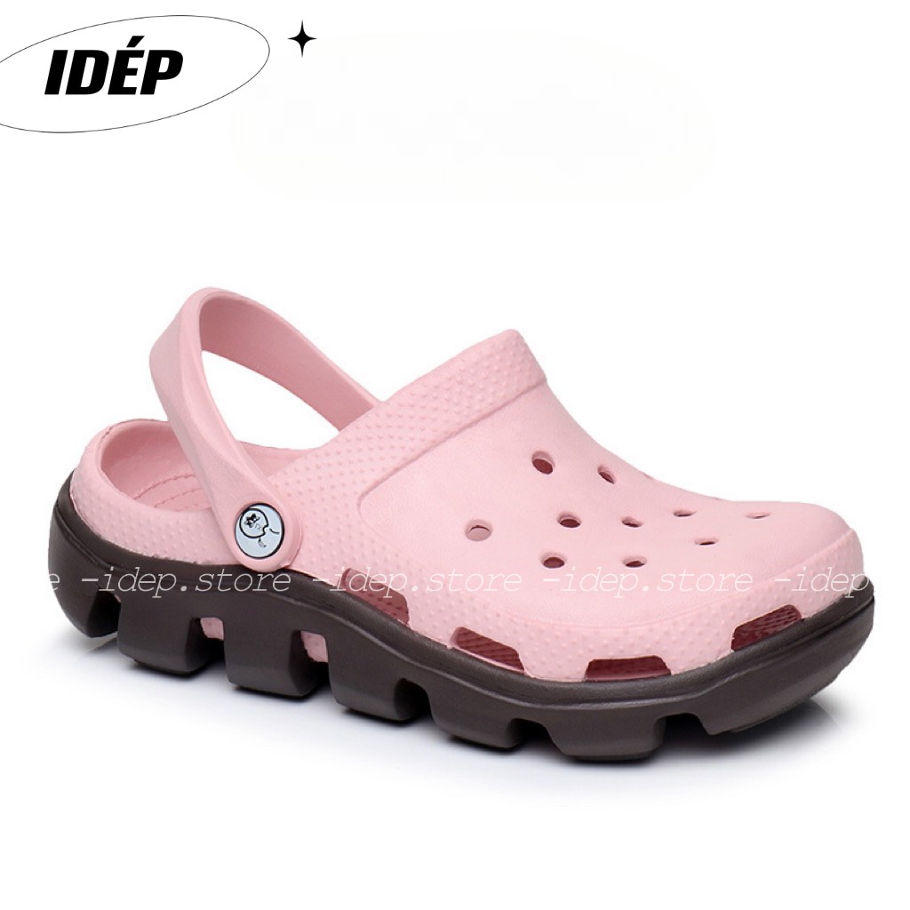 Dép sục cross HỒNG nữ cá sấu duet siêu nhẹ đi mưa TẶNG KÈM 6 sticker/jibitz iDÉP SL013