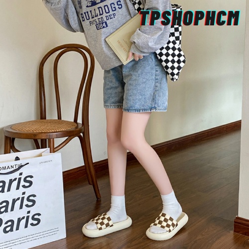 Dép quai ngang caro, đế bánh mì cực yêu chất liệu cao su non siêu êm