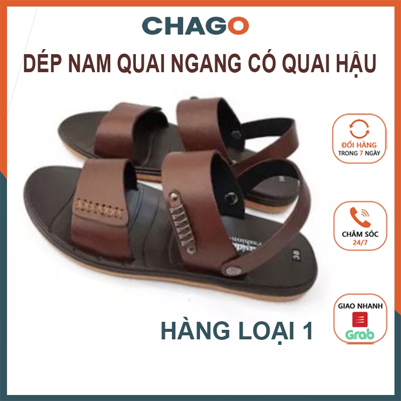 Dép da nam da bò cao cấp đẹp quai chéo ngang có quai hậu thời trang niên trẻ trung CHAGO DEP091