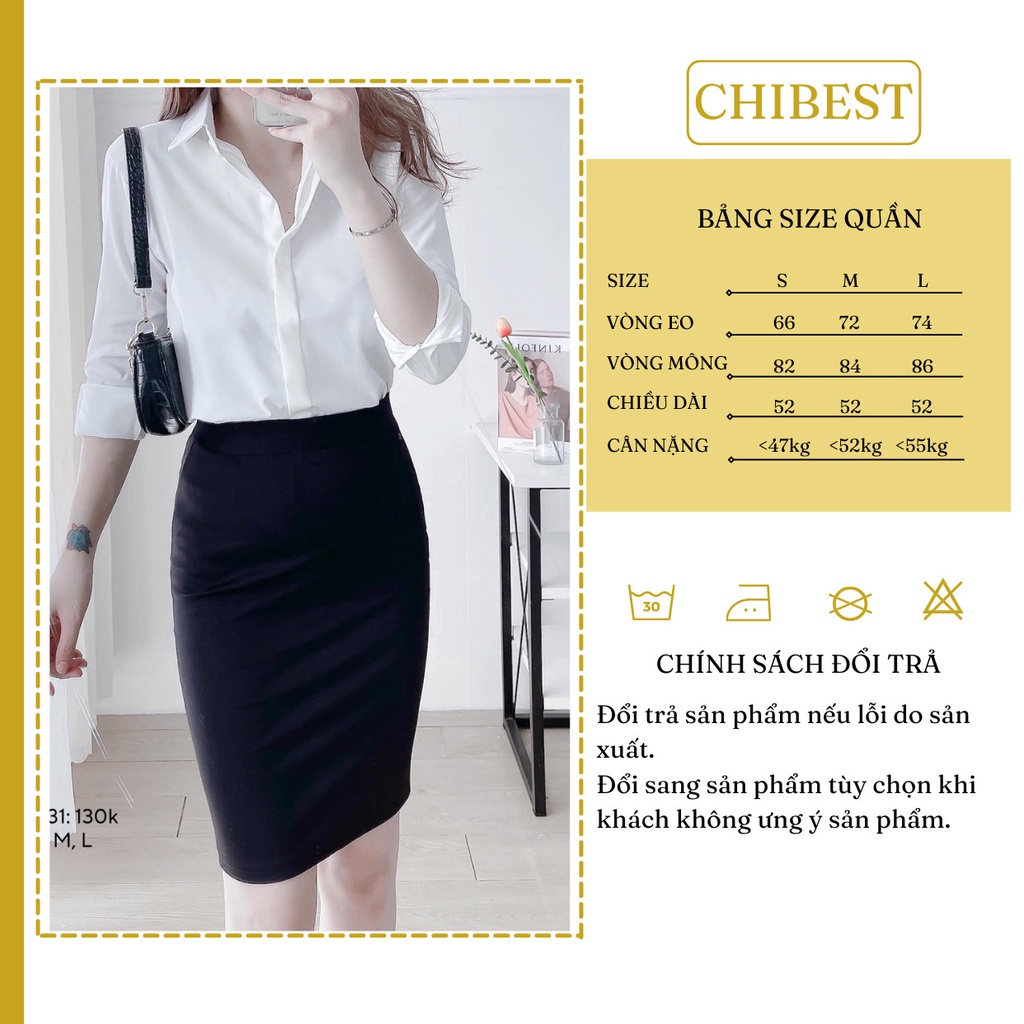 Chân váy công sở nữ ngang gối form đẹp mặc  tôn dáng có xẻ sau và dây kéo sau lưng  CHIBEST YVB31