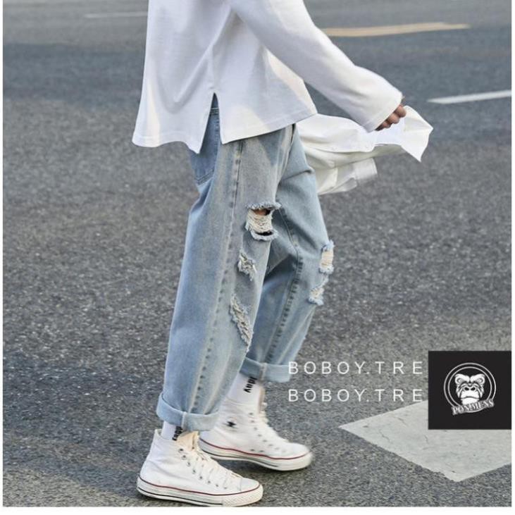 Quần baggy jean nam nữ ống rộng rách gối mới 2021 | BigBuy360 - bigbuy360.vn