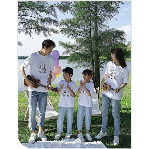 Áo gia đình Familylove - Mẫu Đồng phục gia đình Gấu đi dã ngoạidễ thương chất liệu cotton 100% cao cấp