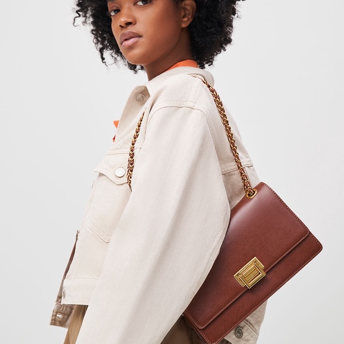 Túi cnk xuất dư đeo vai đeo chéo kẹp nách nữ nắp gập phom hình chữ nhật thời thượng chất da pu trơn