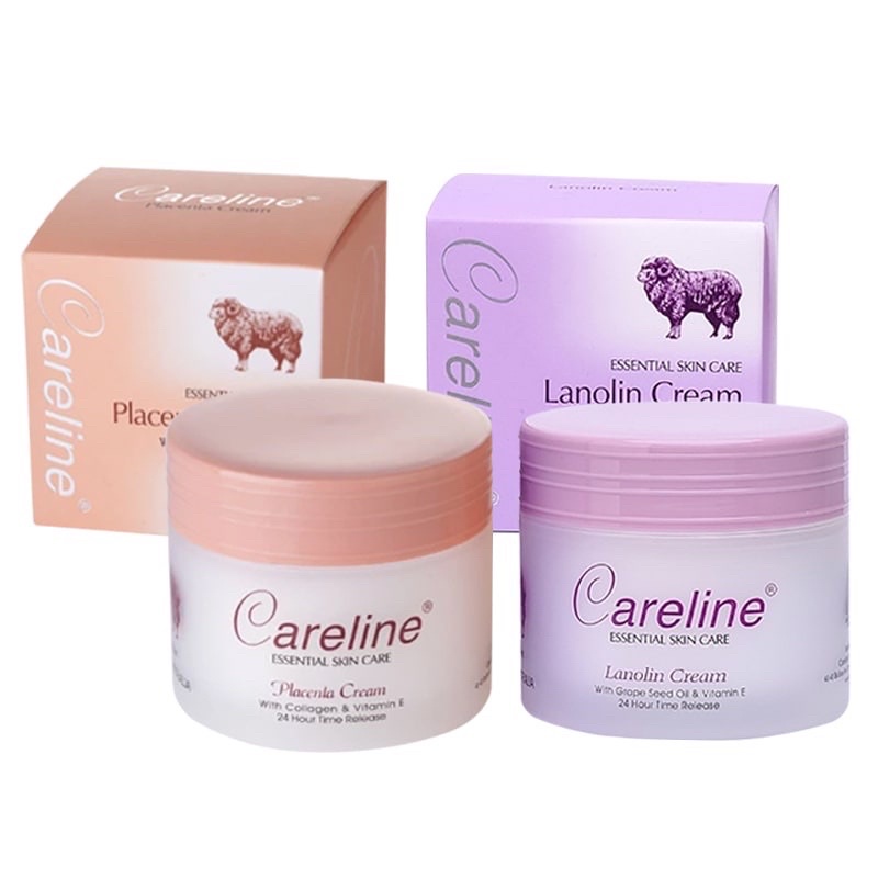 Kem dưỡng ẩm mỡ cừu (tím), nhau thai cừu (cam) Careline Lanolin/Placenta Cream, Úc (100ml) cho mọi lứa tuổi