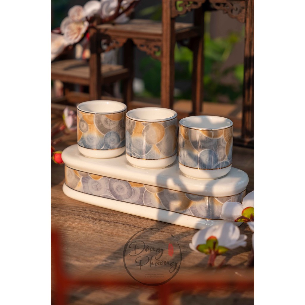 [ĐỒ THỜ CÚNG] BỘ CHUNG NƯỚC CÚNG SỨ TRẮNG VÂN XANH NGỌC CAO CẤP