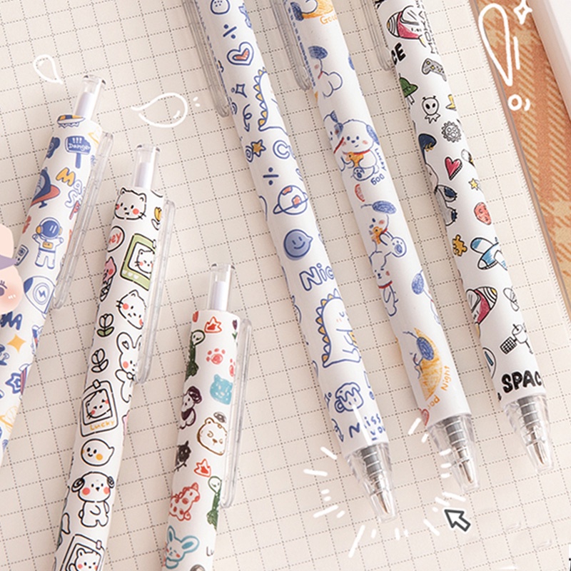 Set 6 Bút Bi Mực Đen Ngòi 0.5mm Có Thể Thu Gọn Tiện Dụng