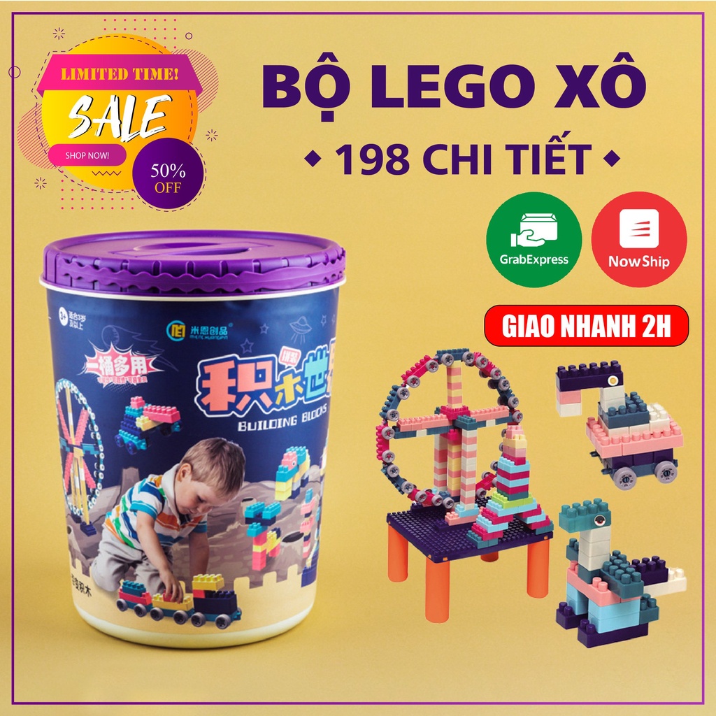 Bộ Đồ Chơi Lego Xếp Hình 198 Chi Tiết, Xô Đồ Chơi Lắp Ráp Cho Trẻ Em Siêu Rẻ