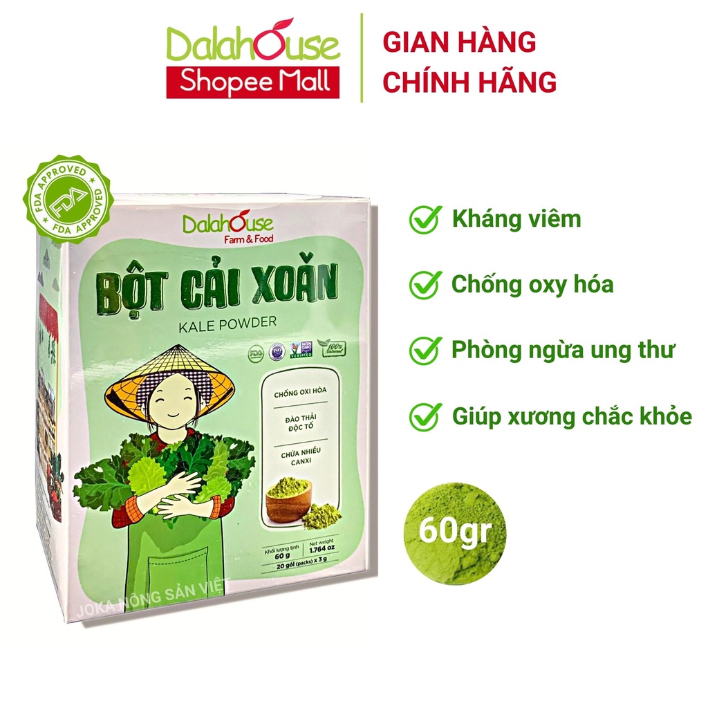 Bột cải xoăn kale sấy lạnh nguyên chất Dalahouse 60gr đạt tiêu chuẩn Châu