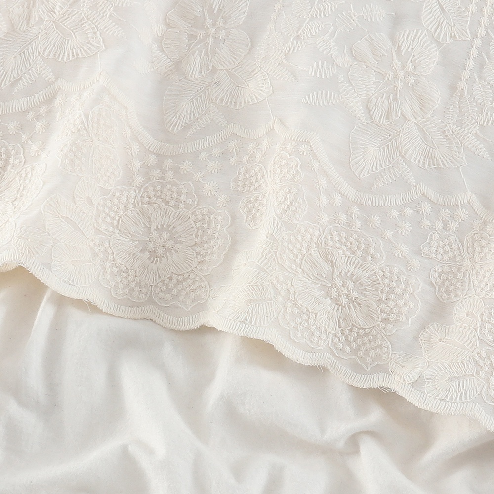 NUZIRO  Áo kiểu  tay dài cổ tròn phối ren thêu hoa dáng rộng thoải mái