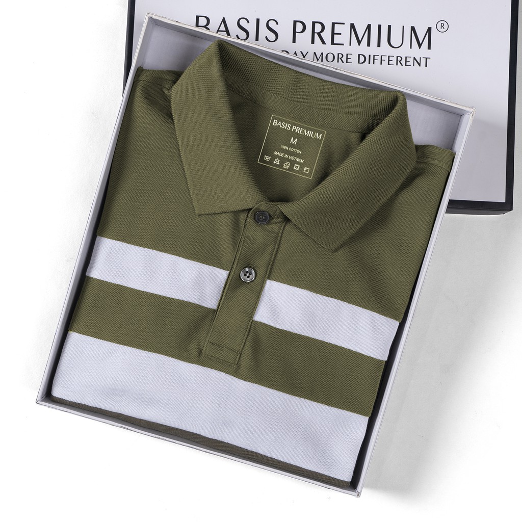 Áo polo nam thiết kế phối sọc lịch lãm, chất liệu cotton cao cấp, BASIS APL95 | BigBuy360 - bigbuy360.vn