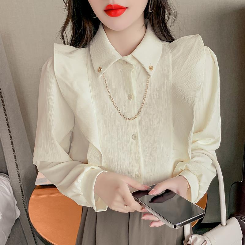 Áo Sơ Mi Phối Bèo Form Rộng Phong Cách Retro Hong Kong