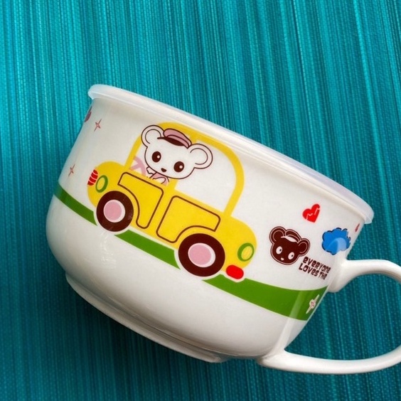 Tô sứ pha mì tôm có quai và nắp cho văn phòng nhà bếp, ly bát chén gốm sứ úp mì tôm họa tiết đáng yêu
