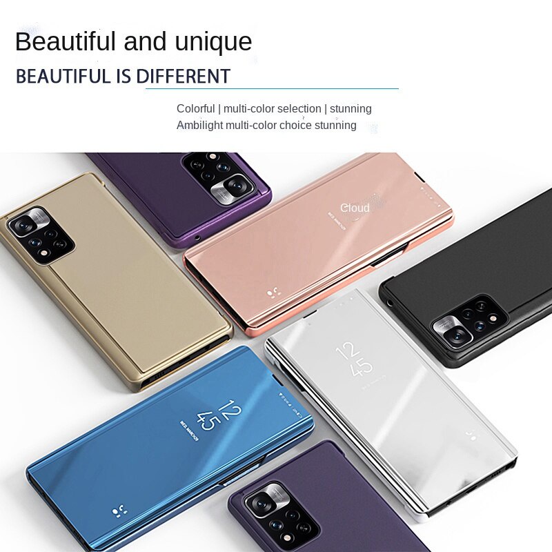 Ốp Điện Thoại Nắp Lật Tráng Gương Có Giá Đỡ Cho Xiaomi Redmi note 11  note11s