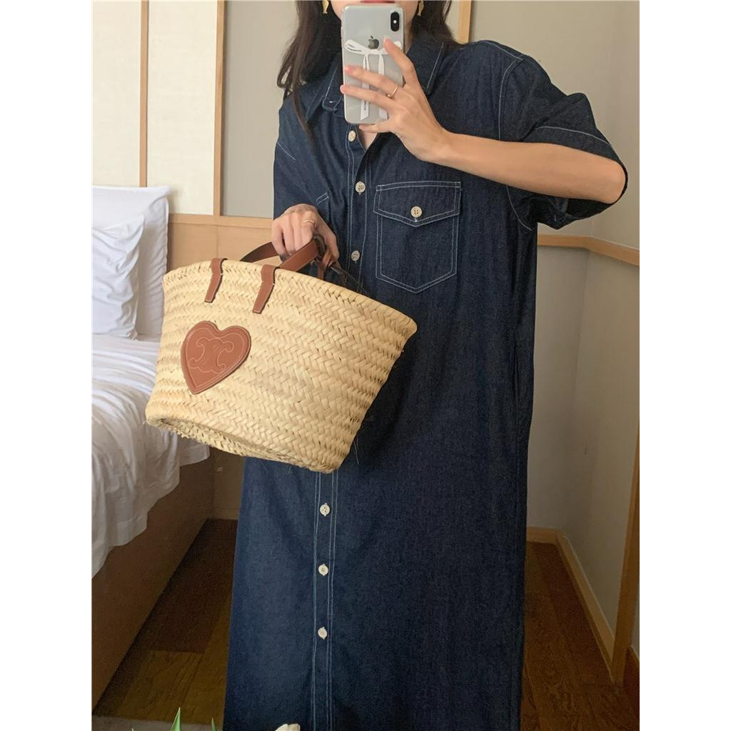 Đầm Denim Dáng Dài Rộng Ngắn Tay Phong Cách Hàn Quốc Sành Điệu 54805