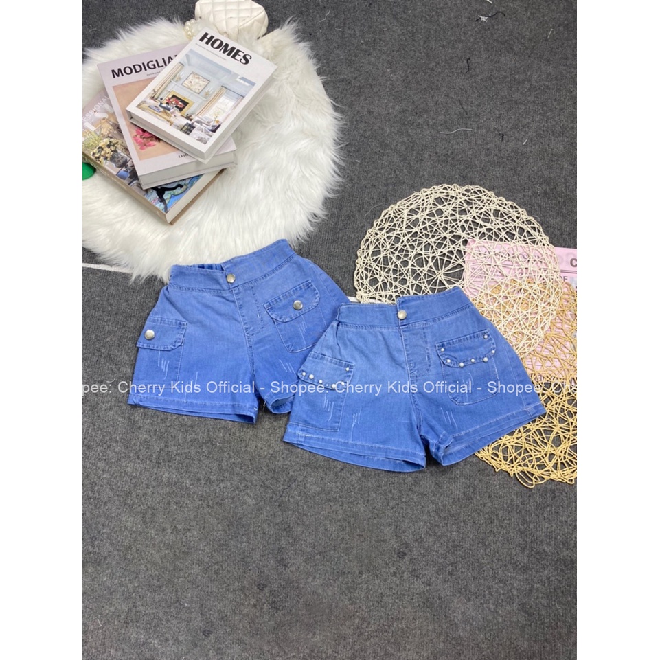 Quần short JEANS bé gái mặc hè, quần đùi chất bò giấy SIÊU MỀM - THOÁNG MÁT, có chun sau tiện lợi